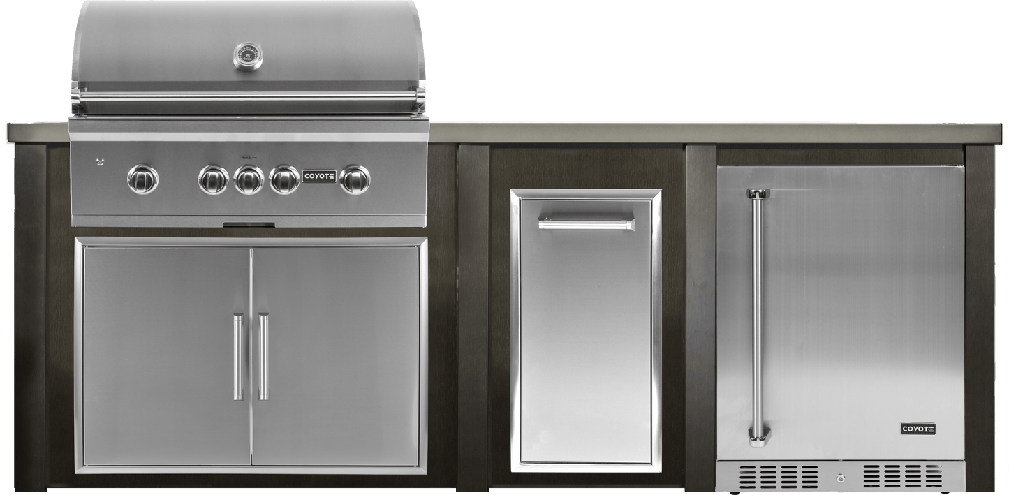 Haven 96" Coyote Outdoor Kitchen Island w/ 24" Refrigerator - HCOY96REF