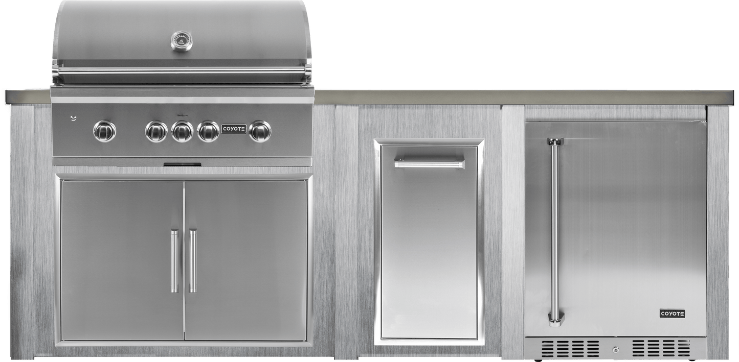 Haven 96" Coyote Outdoor Kitchen Island w/ 24" Refrigerator - HCOY96REF