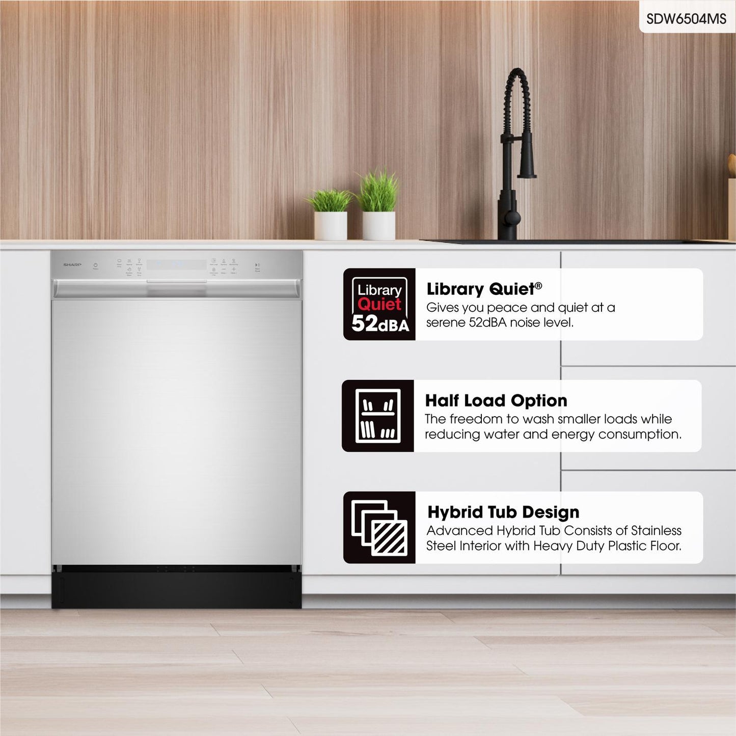 SHARP Sharp 24 in. in Stainless Steel Hybrid 52dB Dishwasher - SDW6504MS