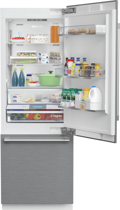 BEKO 30" Freezer Bottom Built-In Refrigerator with Auto Ice Maker and Internal Water Dispenser White - BBBF3019IMWE