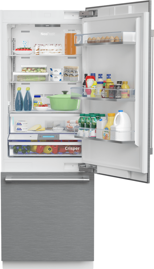 BEKO 30" Freezer Bottom Built-In Refrigerator with Auto Ice Maker and Internal Water Dispenser White - BBBF3019IMWE