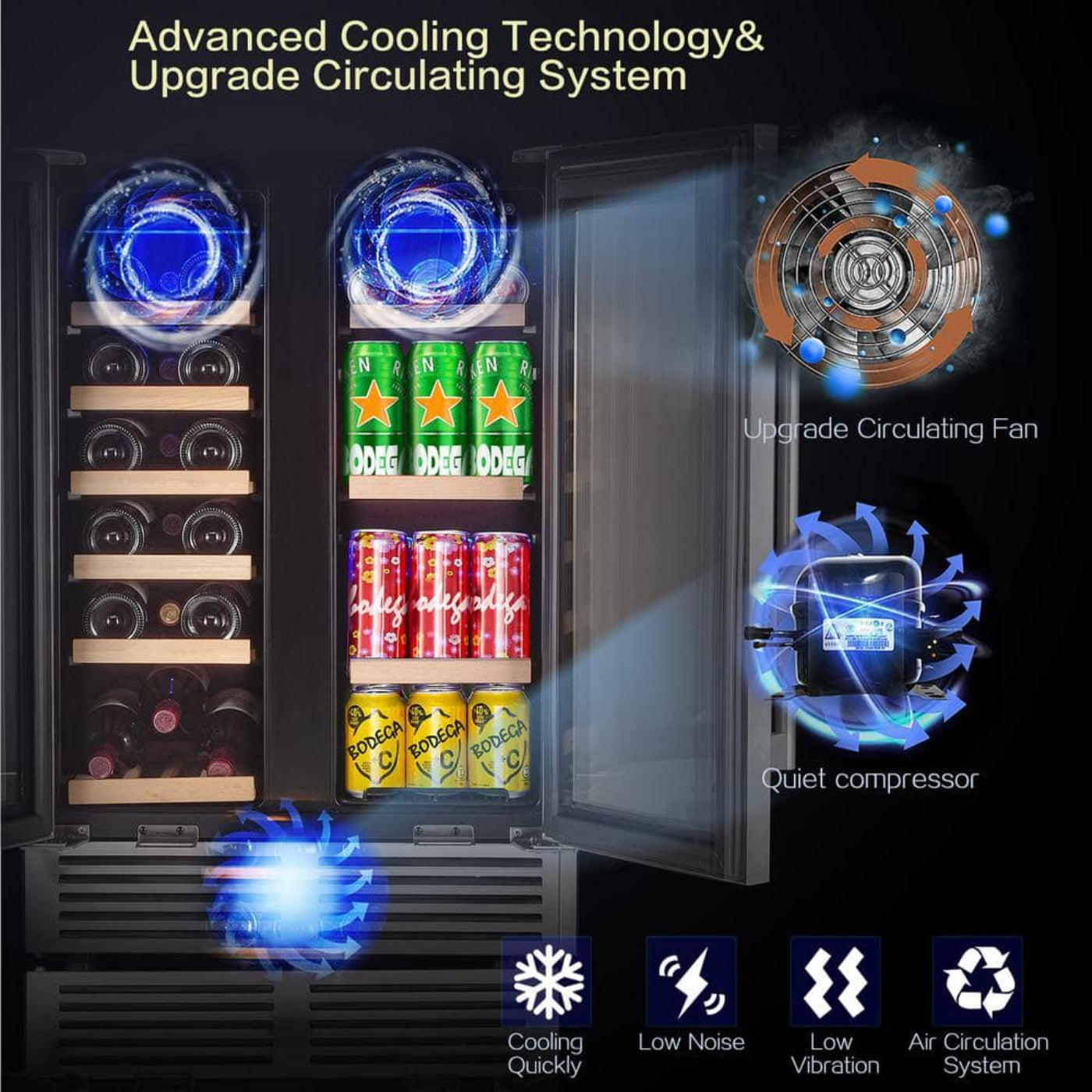 BODEGAcooler 24" Wine and Beverage Cooler Dual Zone 19 Bottles and 57 Cans